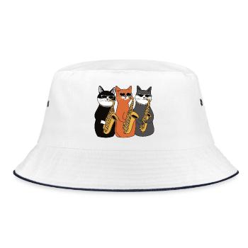 Katzen Saxophon Trio - Bucket Hat - Weiß/Navy - Vorne