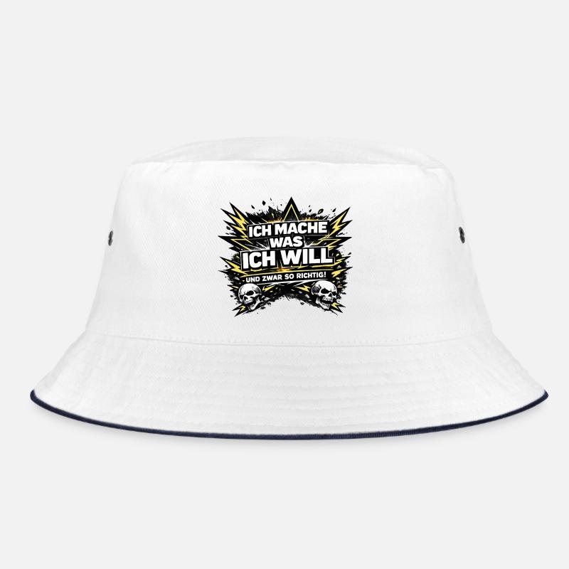 Ich mache was ich will – Skull & Blitze - Bucket Hat - Weiß/Navy