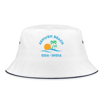 Ashwem Beach Goa Sonnenuntergangspalme - Bucket Hat - Weiß/Navy - Vorne