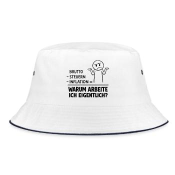 Warum Arbeite Ich Eigentlich - Bucket Hat - Weiß/Navy - Vorne