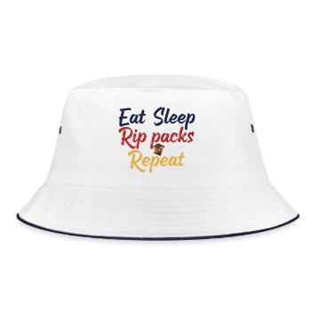 Eat Sleep Rip Packs Wiederholender Sammelkarten-Sammler - Bucket Hat - Weiß/Navy - Vorne