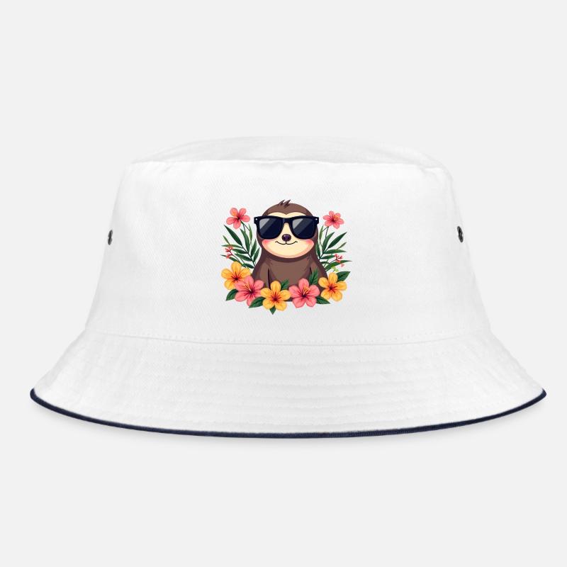 Faultier - Bucket Hat - Weiß/Navy