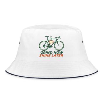Jetzt grinden, später glänzen, Gravel-Bike, Kaffeekunst, Kunst - Bucket Hat - Weiß/Navy - Vorne