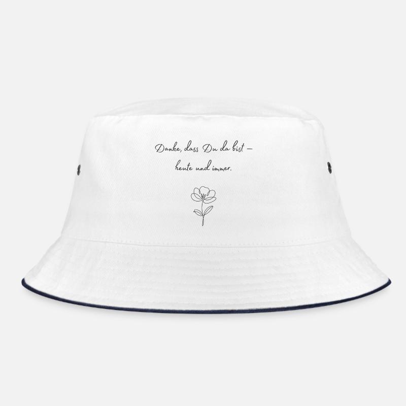 Danke, dass Du da bist — Blüte - Bucket Hat - Weiß/Navy