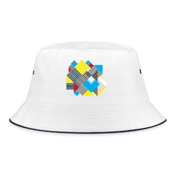 Geometrische Farbquadrat-Komposition - Bucket Hat - Weiß/Navy - Vorne