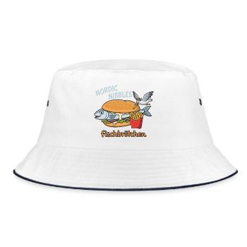 Lustiges Fischbrötchen Küstenhumor Nordsee - Bucket Hat - Weiß/Navy - Vorne
