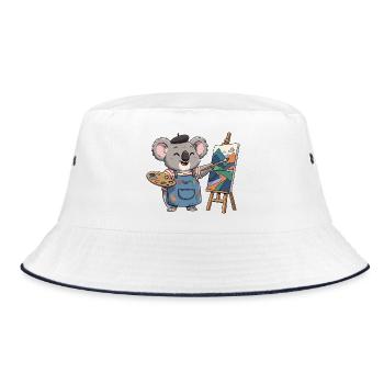 Koala Maler: Bunte Berglandschaft - Bucket Hat - Weiß/Navy - Vorne