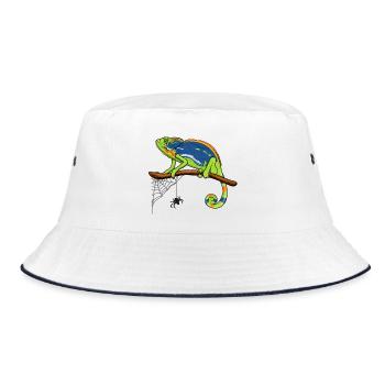 Chameleon On Branch with Spider Web - Bucket Hat - white/navy - Front