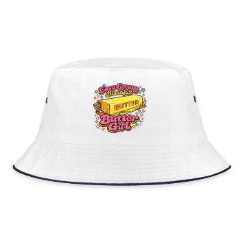 Butter Girl Retro Pop-Art-Illustration - Bucket Hat - Weiß/Navy - Vorne