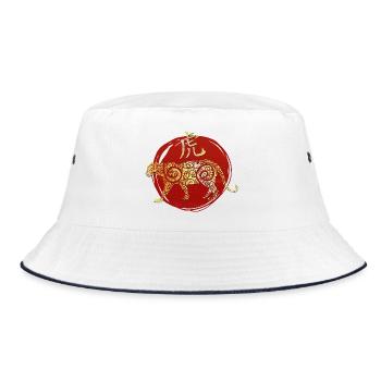 Tiger Chinesisches Tierkreiszeichen Horoskop - Bucket Hat - Weiß/Navy - Vorne