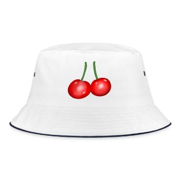 Kirschen-Duo Obst Kirsche Frucht   - Bucket Hat - Weiß/Navy - Vorne