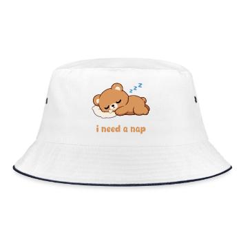Sleeping Bear Motif - Bucket Hat - white/navy - Front