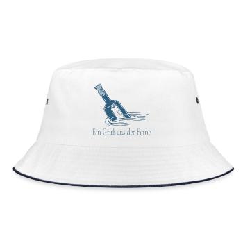 Ein Gruß aus der Ferne Flaschenpost Design - Bucket Hat - Weiß/Navy - Vorne