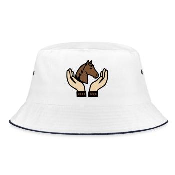 Hände halten Pferd Reitsport - Bucket Hat - Weiß/Navy - Vorne