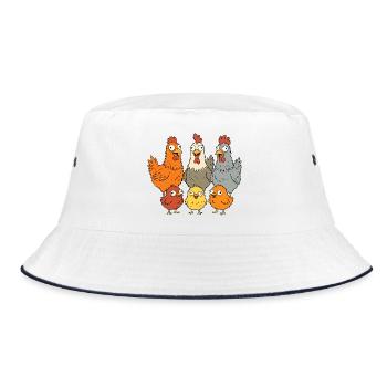 Lustige Hühner, Hähne und Küken - Bucket Hat - Weiß/Navy - Vorne