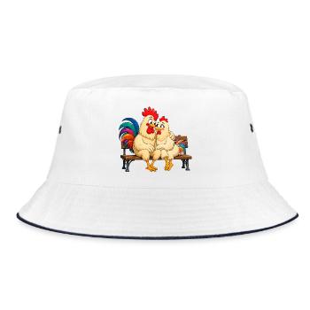 Hahn und Henne - Bucket Hat - Weiß/Navy - Vorne