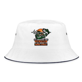 Mehr Köder Weniger Stress - Bucket Hat - Weiß/Navy - Vorne
