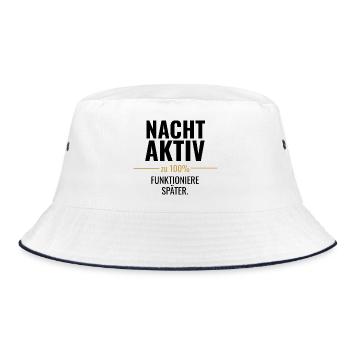 Nachtaktiv – Zu 100% funktioniere später - Bucket Hat - Weiß/Navy - Vorne