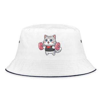 Katze hebt Gewichte - Bucket Hat - Weiß/Navy - Vorne