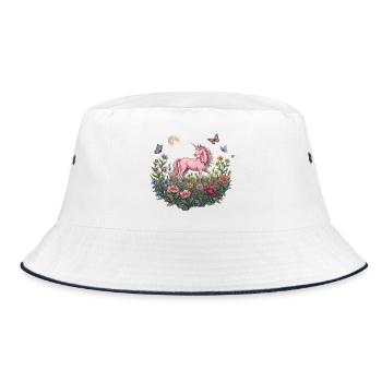 Pink Unicorn in the Moon Forest - Bucket Hat - white/navy - Front