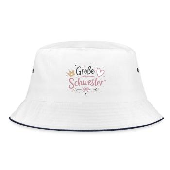 Große Schwester Herz Krone Design - Bucket Hat - Weiß/Navy - Vorne