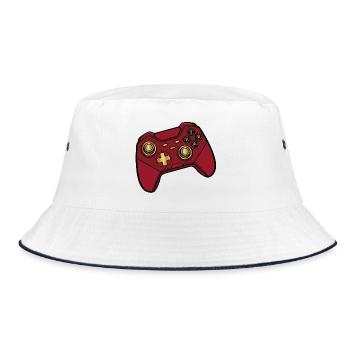 Roter Gamecontroller Retro-Pop - Bucket Hat - Weiß/Navy - Vorne