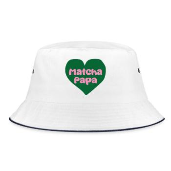 Matcha Papa Herzdesign - Bucket Hat - Weiß/Navy - Vorne