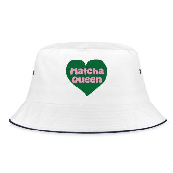 Matcha Queen Herzdesign - Bucket Hat - Weiß/Navy - Vorne