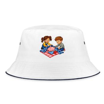 Pig nap with children cuddle motif - Bucket Hat - white/navy - Front