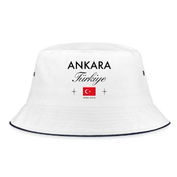 Ankara Türkei Koordinaten Reise Souvenir - Bucket Hat - Weiß/Navy - Vorne