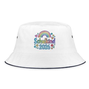 Schulkind 2026 Regenbogen - Bucket Hat - Weiß/Navy - Vorne