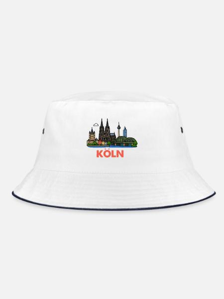 Köln Skyline Brücke Motiv - Bucket Hat - Weiß/Navy