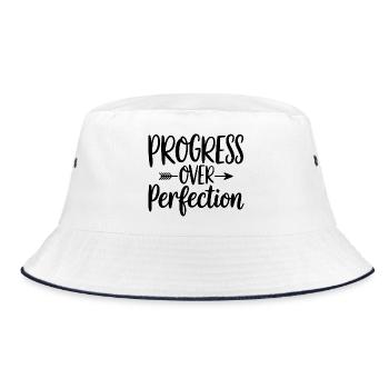 Fortschritt über Perfektion - Bucket Hat - Weiß/Navy - Vorne