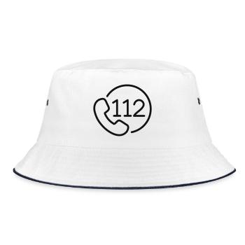 112 Notfall-Telefonleitungssymbol - Bucket Hat - Weiß/Navy - Vorne