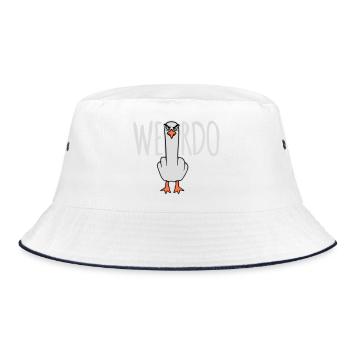 Weirdo Komischer Lustiger Mittelfinger Möwe Vogel - Bucket Hat - Weiß/Navy - Vorne