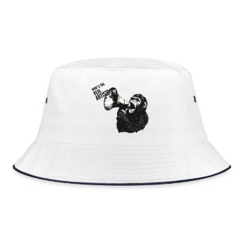 WHO’S THE REAL ARTIST? – Gorilla Megaphone - Bucket Hat - Weiß/Navy - Vorne