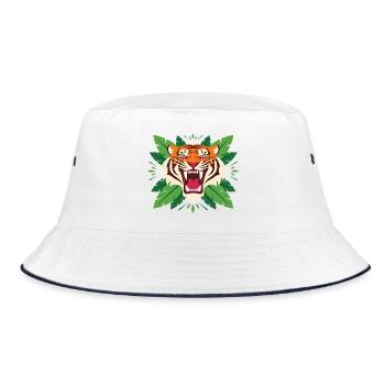 Tiger im Blattwerk Emblem - Bucket Hat - Weiß/Navy - Vorne
