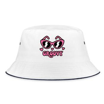 Groovy Sonnenbrille Logo - Bucket Hat - Weiß/Navy - Vorne