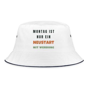 Montag ist nur ein Neustart mit Werbung - Humor - Bucket Hat - Weiß/Navy - Vorne