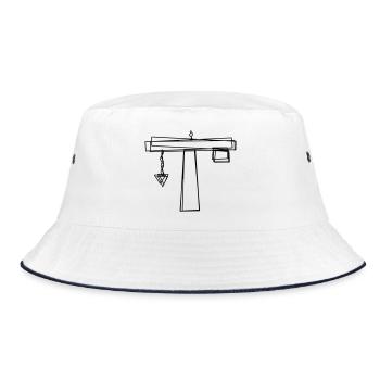 Baukran handgezeichnet - Bucket Hat - Weiß/Navy - Vorne