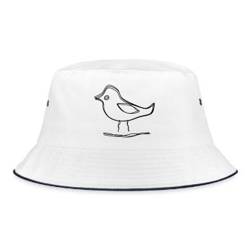 Vogel auf einem Zweig handgezeichnet - Bucket Hat - Weiß/Navy - Vorne