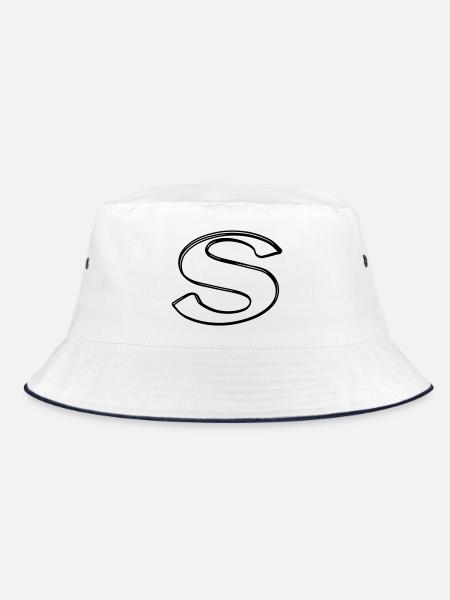 Kleinbuchstabe s handgezeichnet - Bucket Hat - Weiß/Navy
