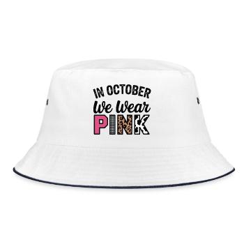 Rosa Oktober: Im Oktober tragen wir Pink - Bucket Hat - Weiß/Navy - Vorne