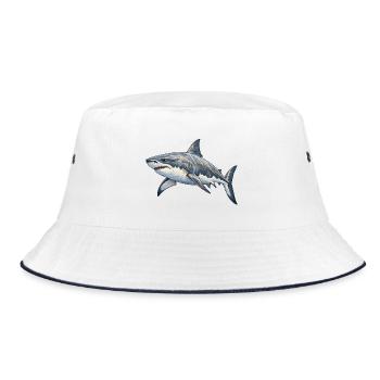 Tiefsee Hai Illustration - Bucket Hat - Weiß/Navy - Vorne