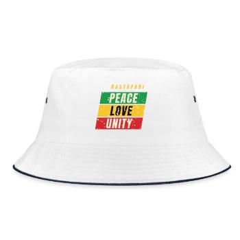 Rastafari Peace Love Unity – Rot Gold Grün - Bucket Hat - Weiß/Navy - Vorne