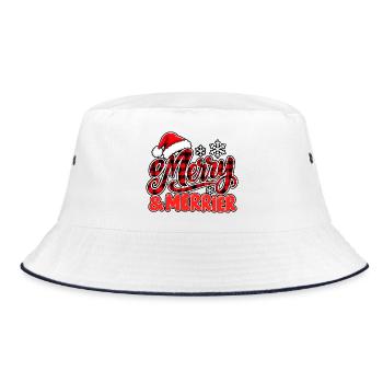 Merry & Merrier Plaid Weihnachten - Bucket Hat - Weiß/Navy - Vorne