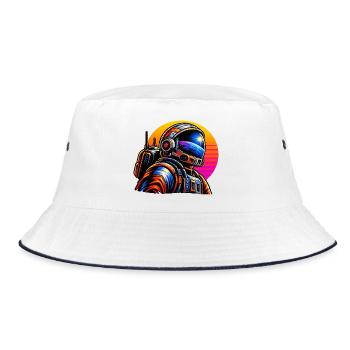 Astronaut im Neon-Sonnenuntergang - Bucket Hat - Weiß/Navy - Vorne