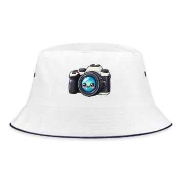 Kawaii Kamera Blickfang - Bucket Hat - Weiß/Navy - Vorne