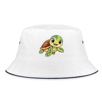 Schildkröte Kawaii Style – Süßes Tiermotiv - Bucket Hat - Weiß/Navy - Vorne