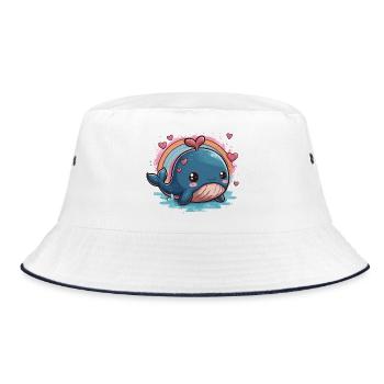 Kawaii Herzwal mit Regenbogen - Bucket Hat - Weiß/Navy - Vorne